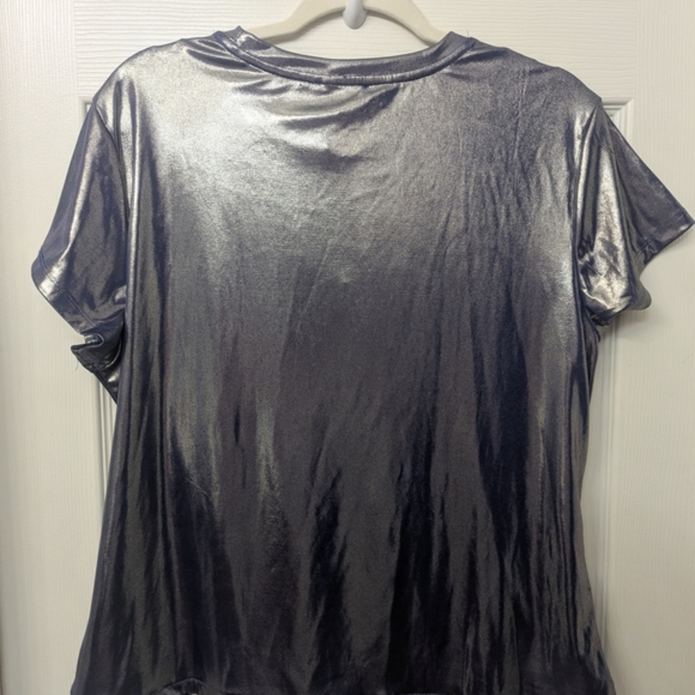 Metallic Silver Short Sleeve Women’s Top - Picture 4 of 5